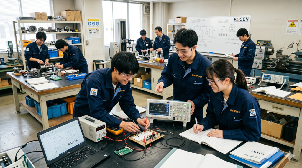 高専の実験室で実習に取り組む学生たち