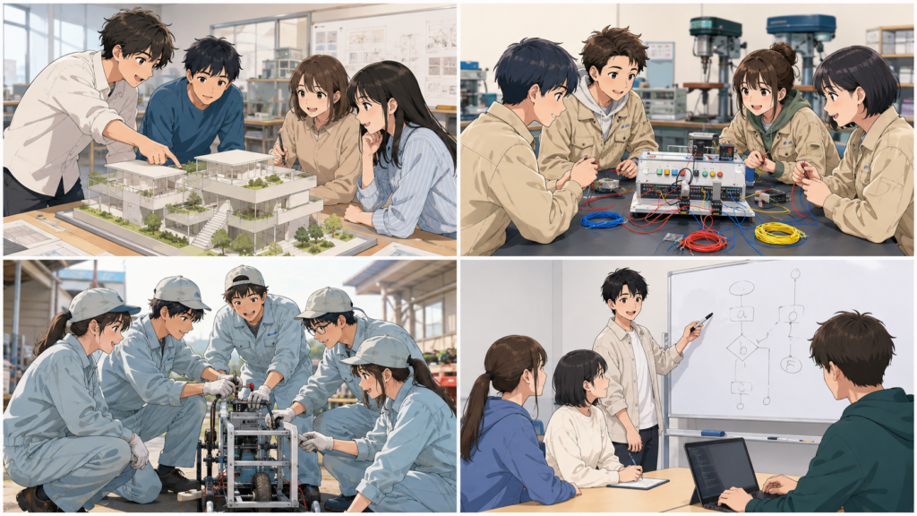 舞鶴高専の実験・実習で学ぶ学生のイメージイラスト