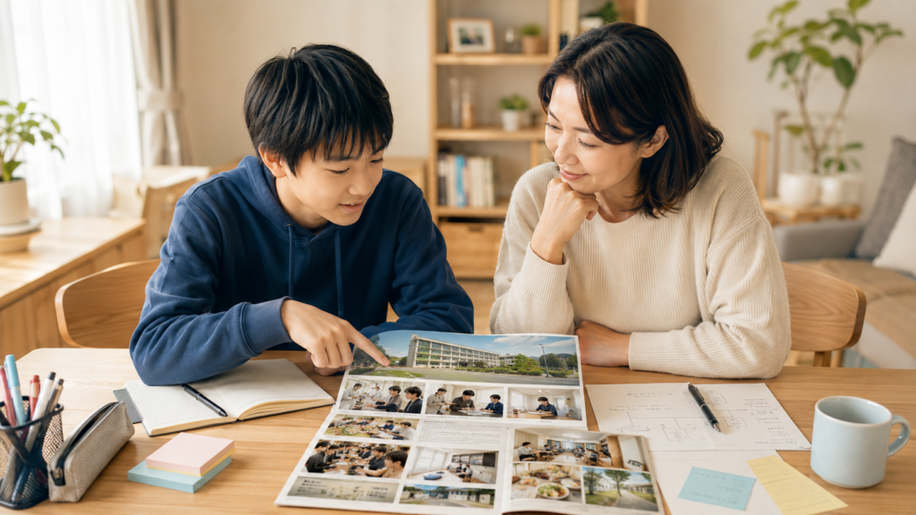 舞鶴高専への進路を話し合う親子のイメージイラスト
