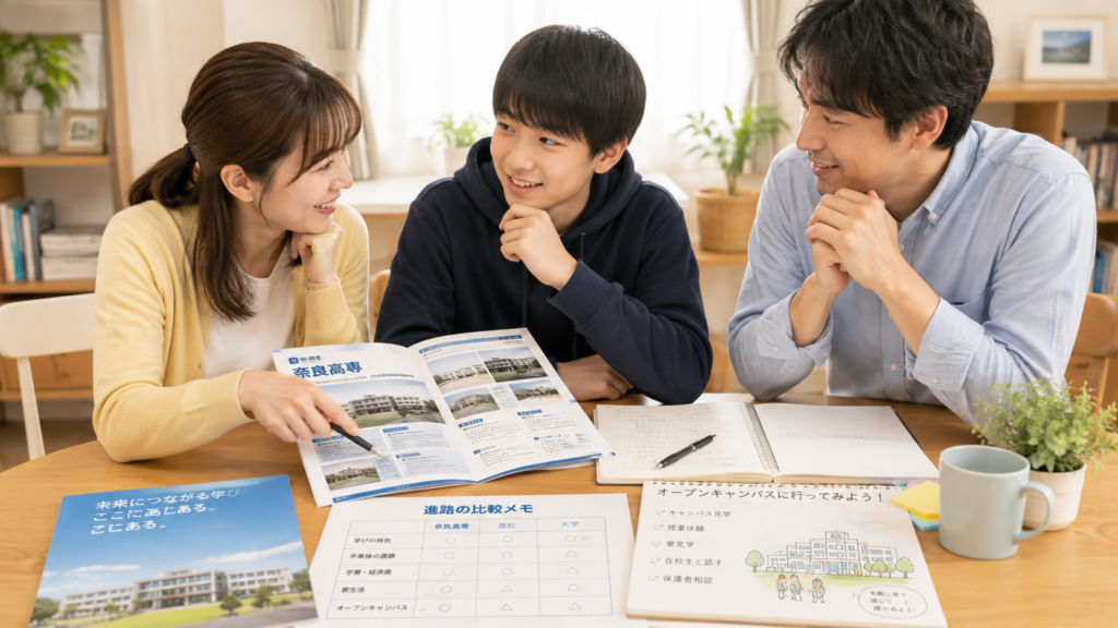 奈良高専への進路を話し合う親子のイメージイラスト