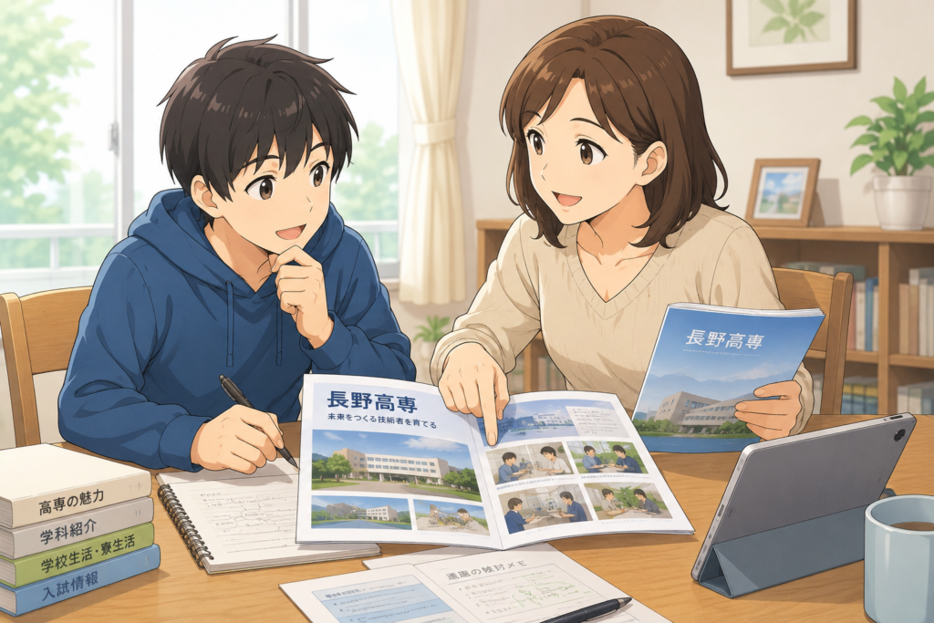 長野高専への進路を話し合う親子のイメージイラスト