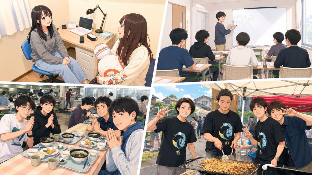 沼津高専の学生寮と寮食のイメージイラスト