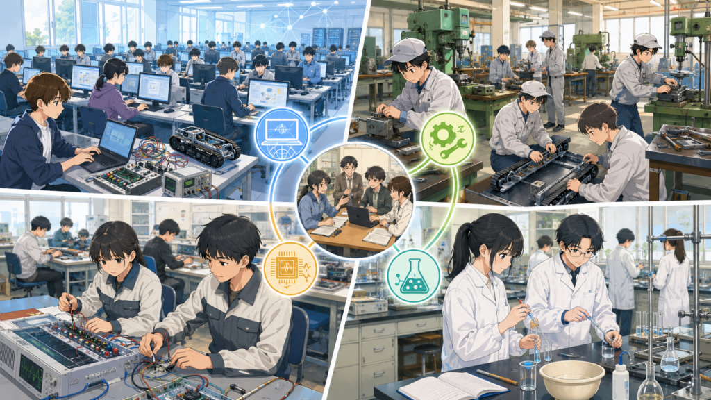 沼津高専の実験・実習で学ぶ学生のイメージイラスト