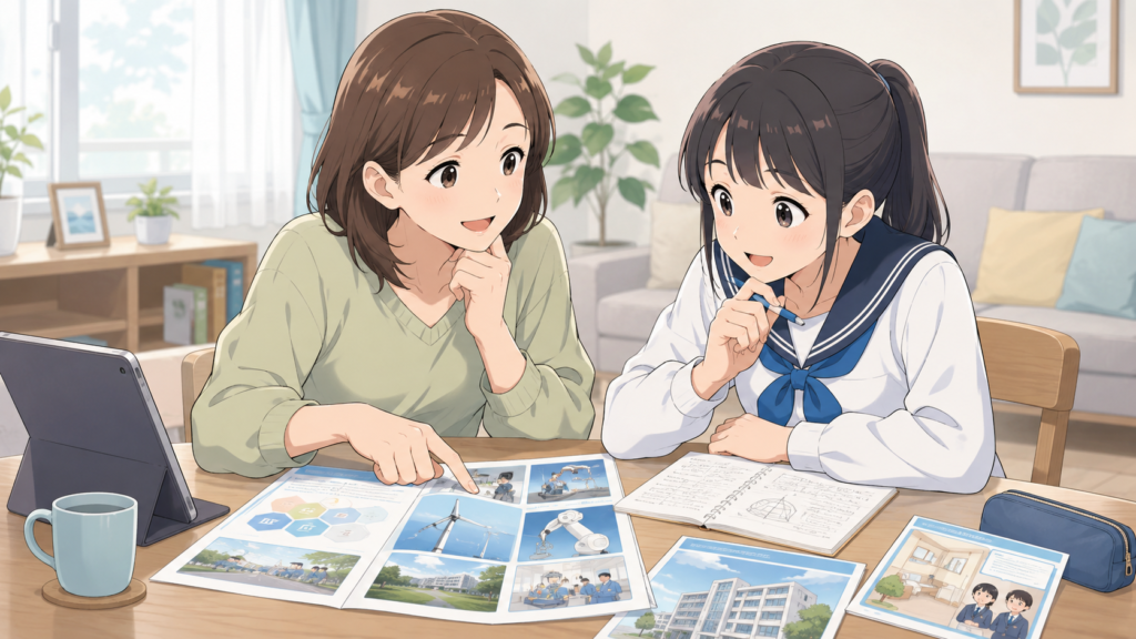 沼津高専への進路を話し合う親子のイメージイラスト