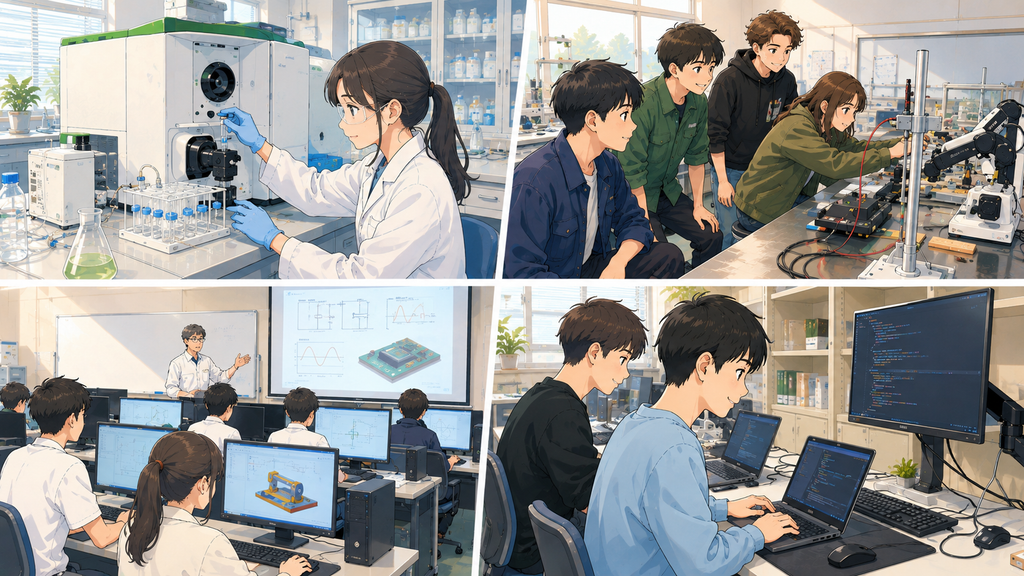 茨城高専の実験・実習で学ぶ学生のイメージイラスト