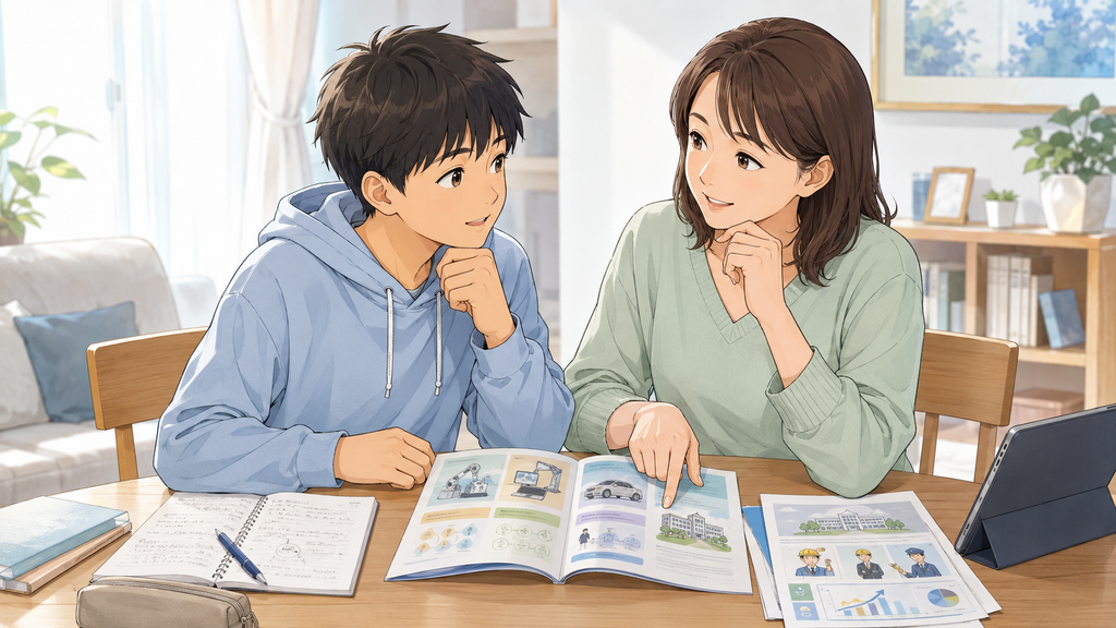 宇部高専への進路を話し合う親子のイメージイラスト