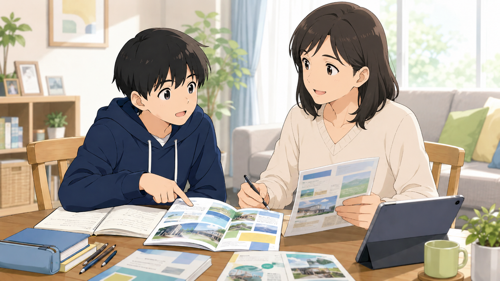 北九州高専への進路を話し合う親子のイメージイラスト