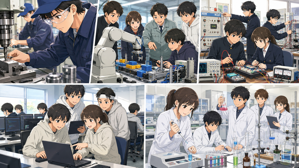 北九州高専の実験・実習で学ぶ学生のイメージイラスト