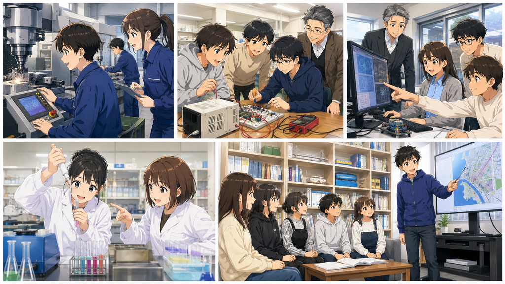 長岡高専の実験・実習で学ぶ学生のイメージイラスト