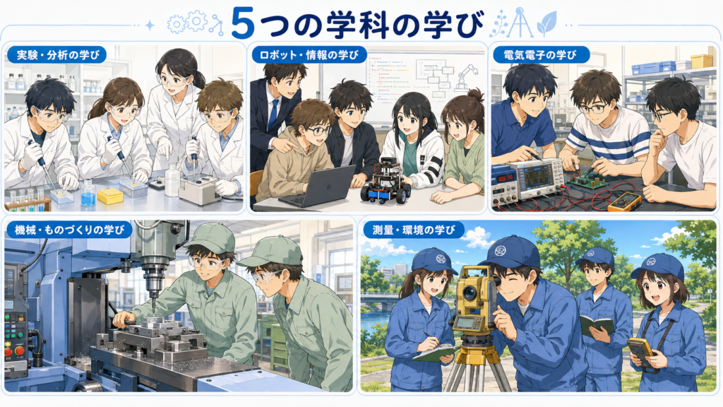 群馬高専の実験・実習で学ぶ学生のイメージイラスト