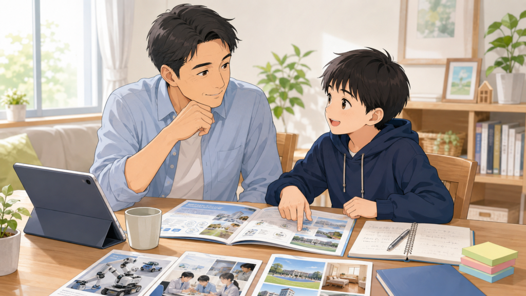 群馬高専への進路を話し合う親子のイメージイラスト
