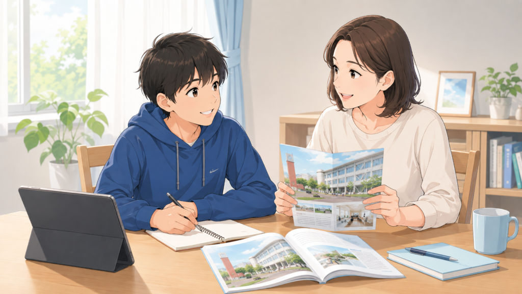 有明高専への進路を話し合う親子のイメージイラスト