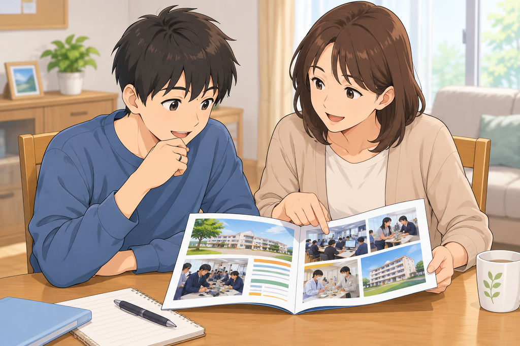 一関高専への進路を話し合う親子のイメージイラスト