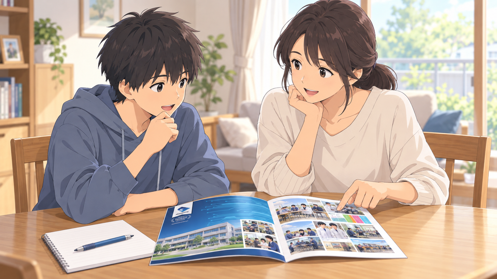 鶴岡高専への進路を話し合う親子のイメージイラスト