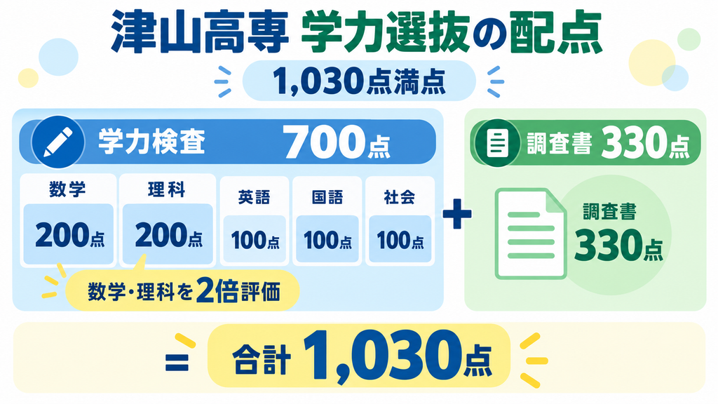 津山高専の入試配点の内訳イメージ