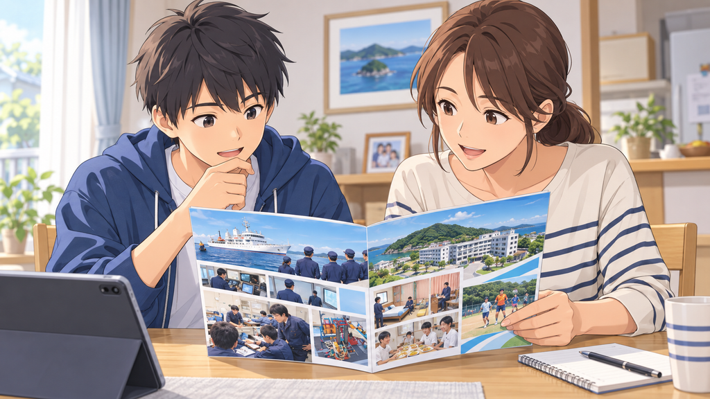 広島商船高専への進路を話し合う親子のイメージ