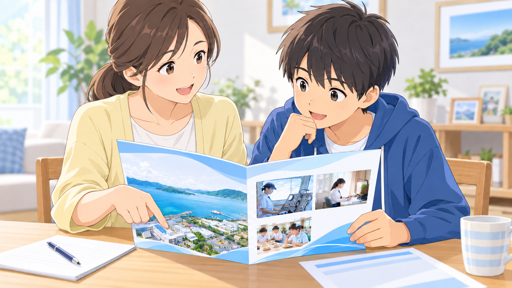 大島商船高専への進路を話し合う親子のイメージ