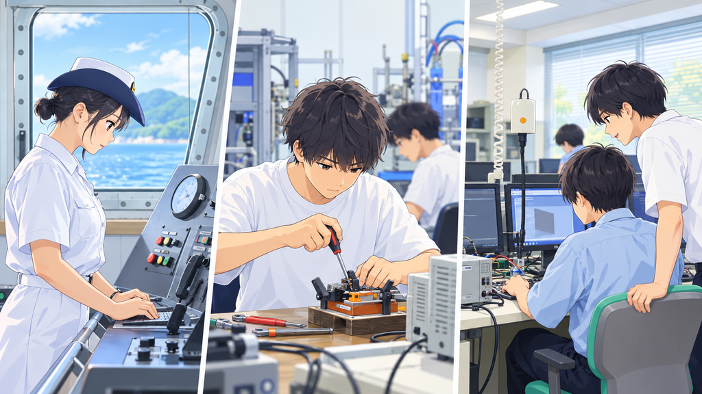 大島商船高専の実験・実習で学ぶ学生のイメージ