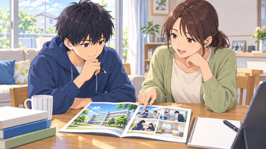秋田高専への進路を話し合う親子のイメージイラスト