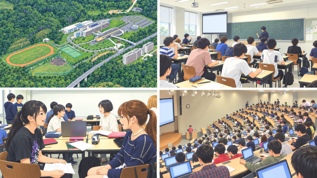 沖縄高専のキャンパスと学校生活のイメージ