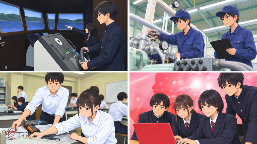 鳥羽商船高専の実験・実習で学ぶ学生のイメージ
