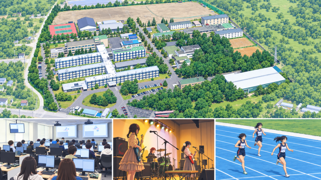 苫小牧高専のキャンパスと学校生活のイメージ