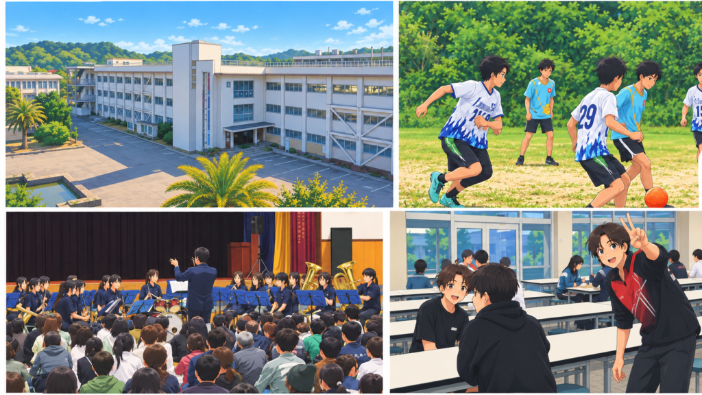 阿南高専のキャンパスと学校生活のイメージ