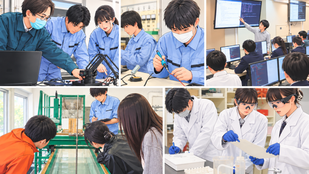 阿南高専の実験・実習で学ぶ学生のイメージ