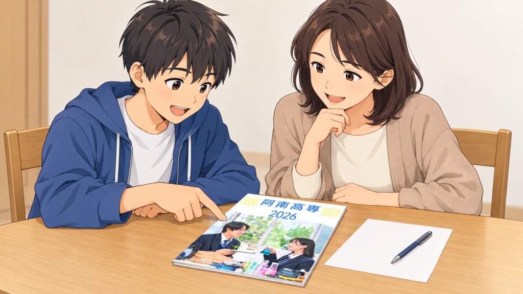 阿南高専への進路を話し合う親子のイメージ