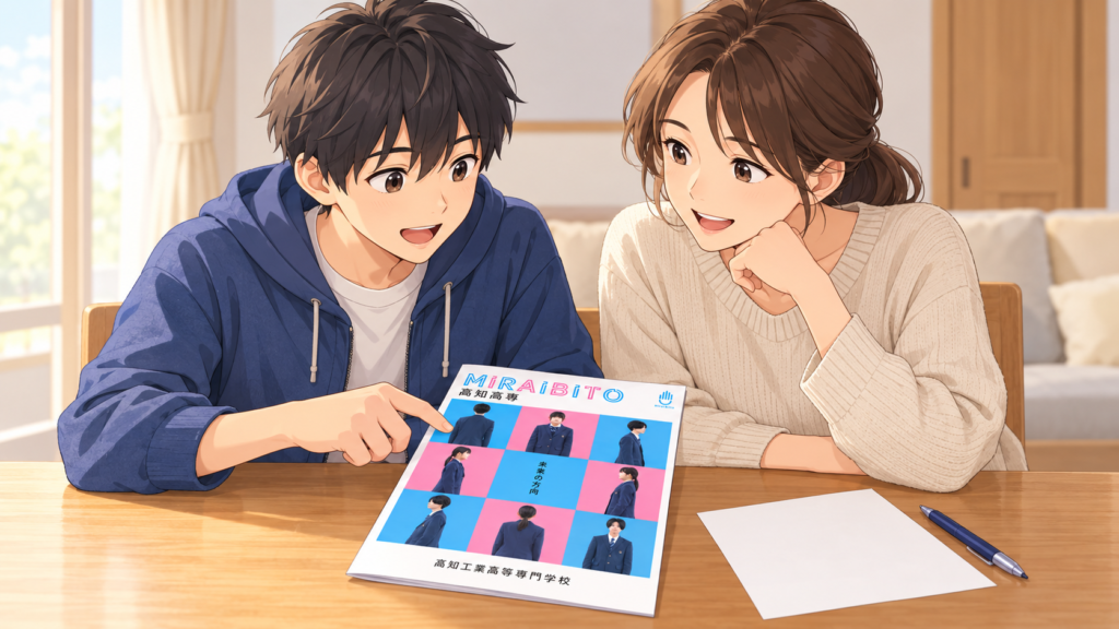 高知高専への進路を話し合う親子のイメージ