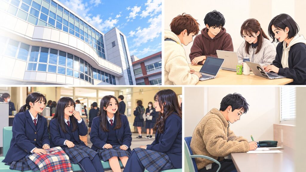 都城高専のキャンパスと学校生活のイメージ